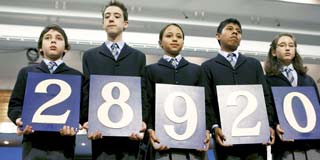 os ni�os de San Ildefonso muestran el primer premio del Sorteo Extraordinario de loter�a de 'El Ni�o' de 2008